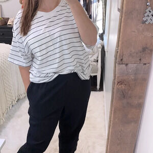 Striped White and Black Women's Top